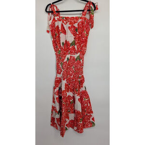 NWT RHODE Micah Floral Cotton Midi Dress Size S Rosb Red #1F453